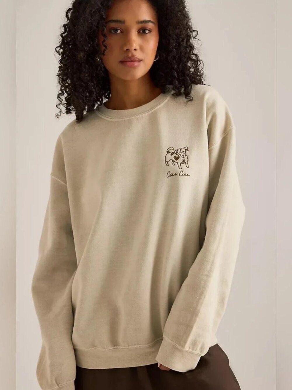By Anthropologie Embroidered Dog Sweatshirt size m new with tag OATMEAL color